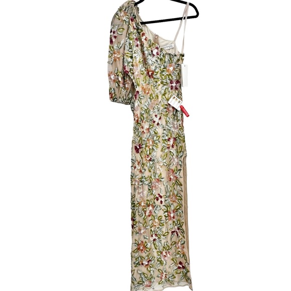 Mac Duggal One Shoulder Floral Embellished Gown Nude Multi Size 10 NWT - Picture 8 of 12